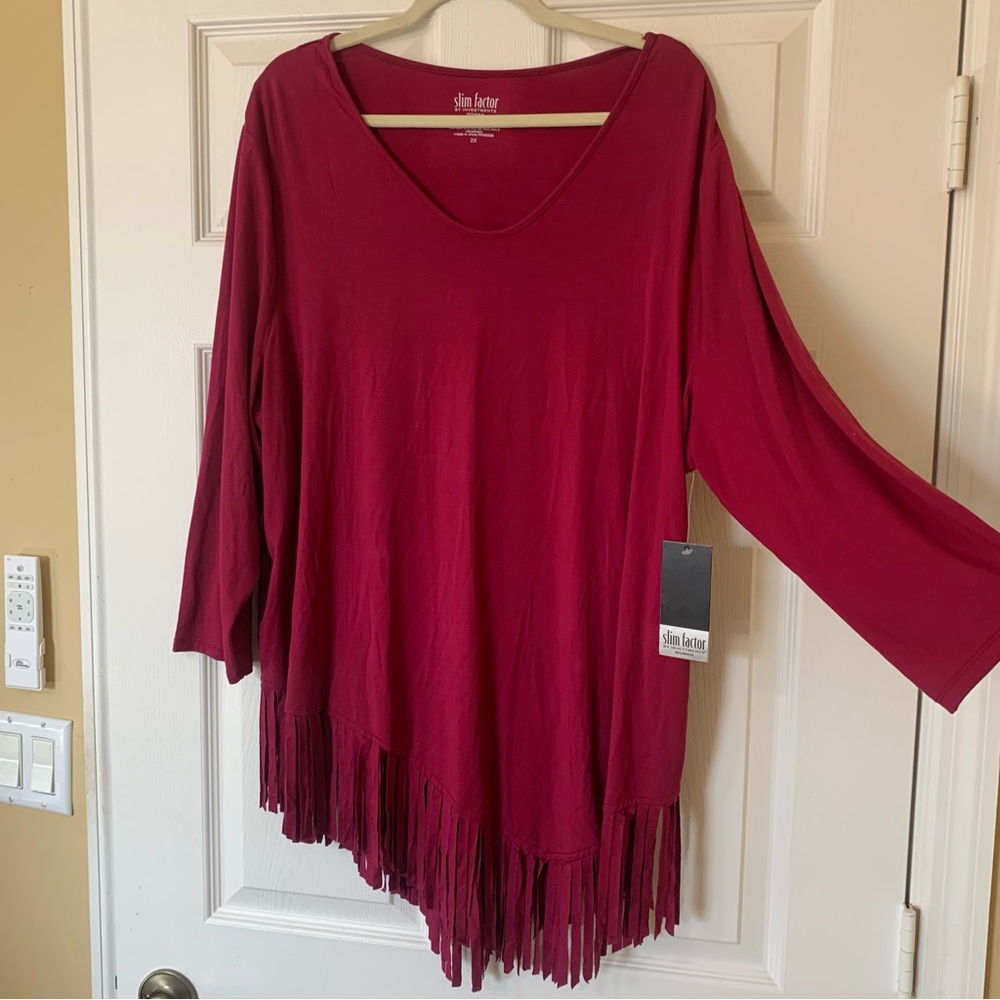 Investments Slim Factor Long Sleeve Rich Red Blouse - Picture 5 of 9